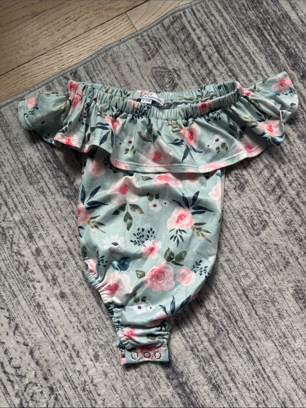 Floral Ruffle Off-Shoulder Baby One-Piece Bodysuit - Mint & Pink